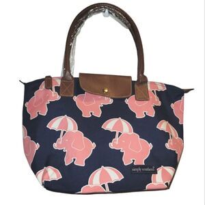 Simply Southern Canvas Tote Bag Blue Pink Elephant Beachy  NWT